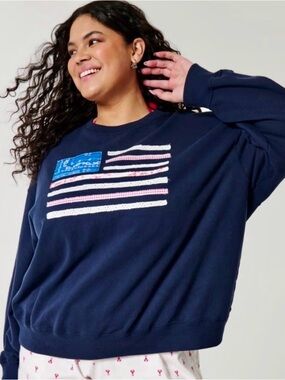 Hollister Easy American Flag Graphic Crew Sweatshirt XXS